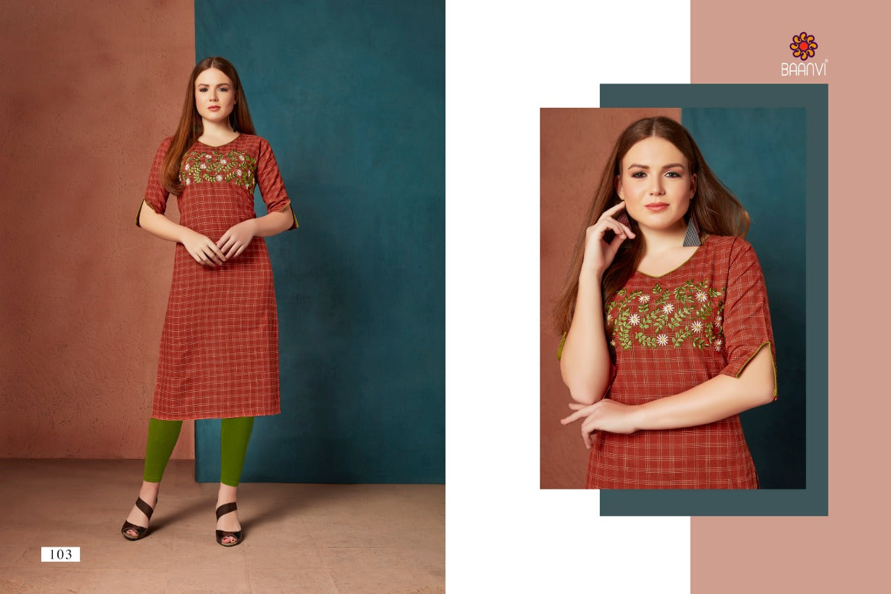 Printed Cotton A-line ankel length only kurti -03819)